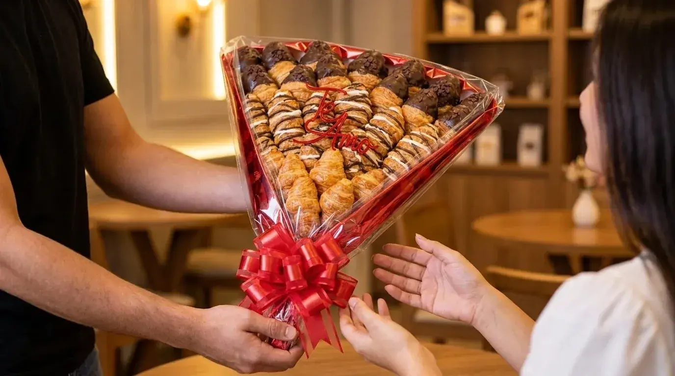 Entrega en mano de un ramo de croissants
